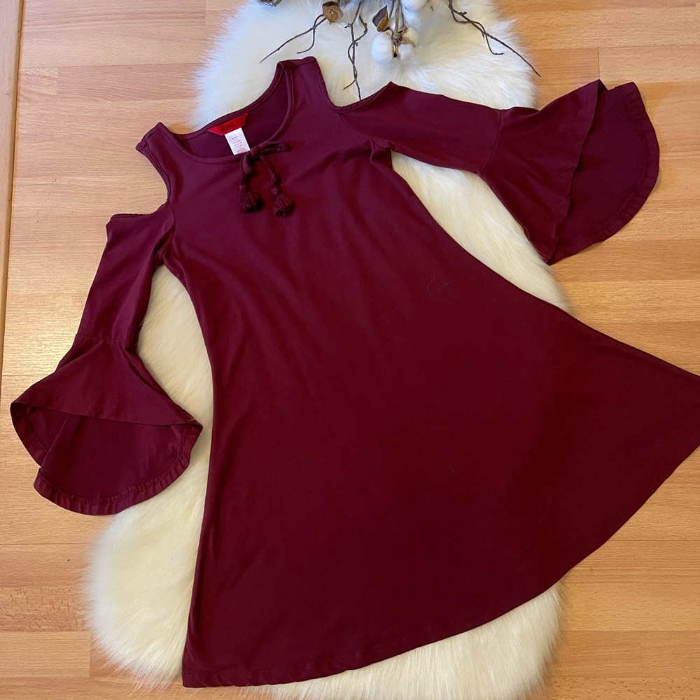 Girls Maroon Wine Bell sleeve dress size 7/8